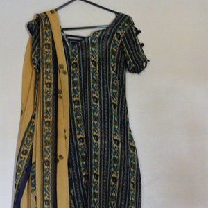 **** DARK BLUE STITCHED CHIFFON SALWAR KAMEEZ NEW S +FREE GIFT ****